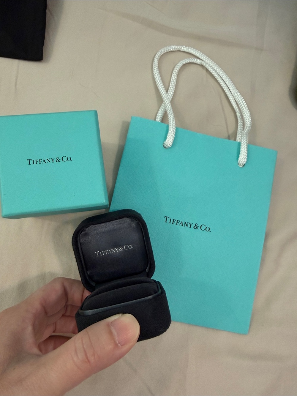 Tiffany & Co. Blue Gift Bag and Box with Black Jewelry Box NWT